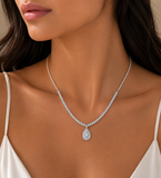 V Tennis necklace With Pear Shape |   قلادة الماس الموزنايت